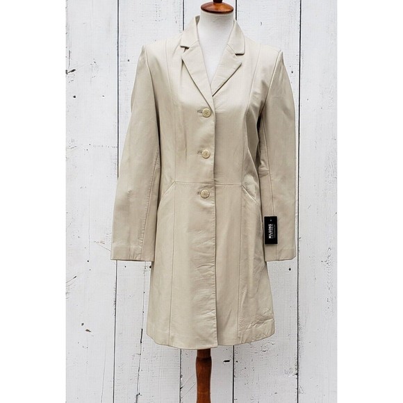 Vintage Wilson's Leather Pelle Studio Beige Leather Pea Coat Size L NEW